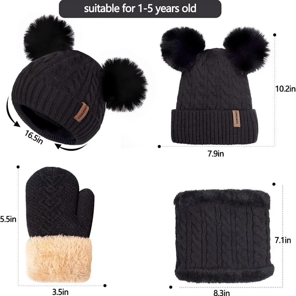 Kids Winter Hats Gloves Scarf Set for Girls Toddler Beanie Neck Warmer Thick Fle